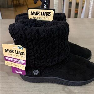 Muk Luks Black Knit Cuff Slip-On Slipper Boots